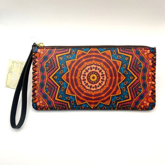 2/$30‎ Ole Mandala Boho Tribal Wristlet Wallet Orange Geometric Hippie NWT - Picture 1 of 7